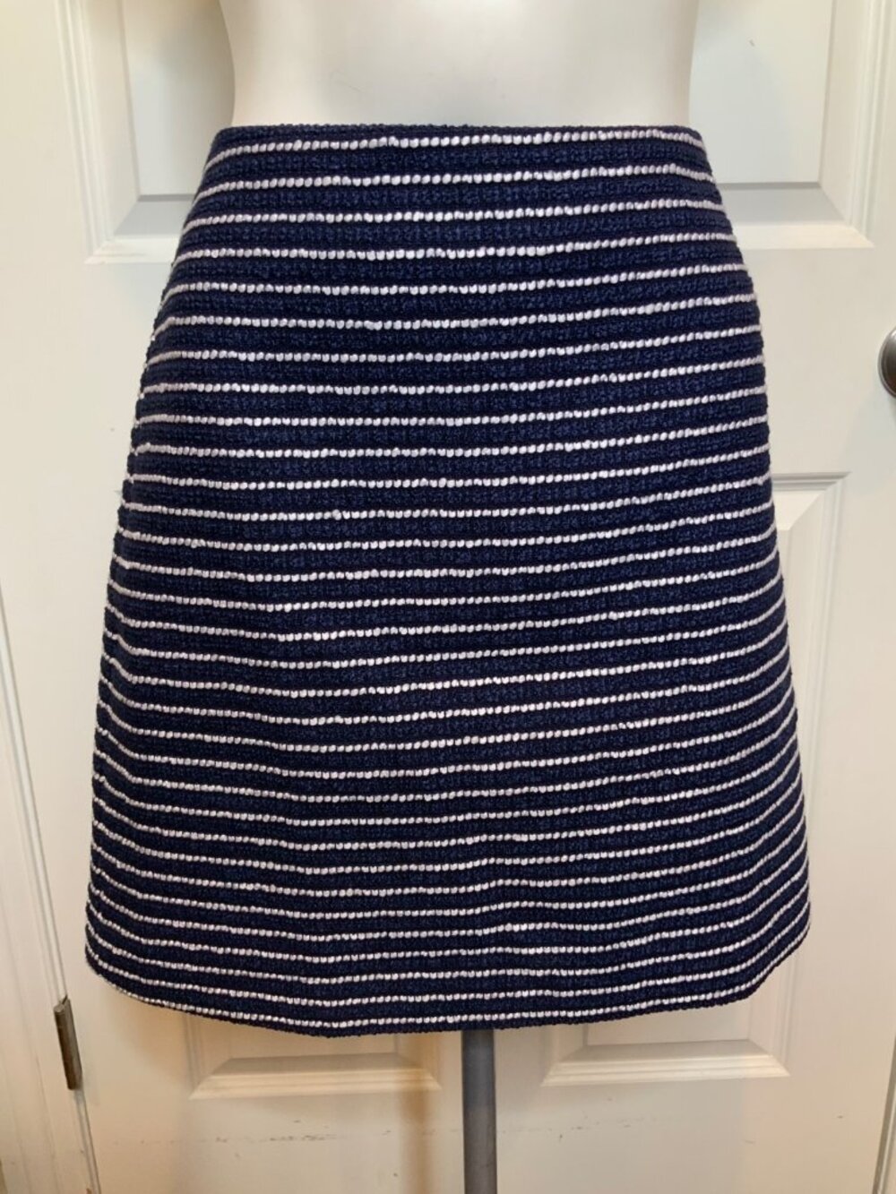 J. Crew Blue White Woven Striped Mini Skirt NWT, Size 8